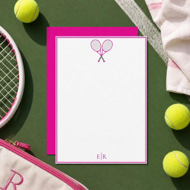  Classic Preppy Pink Tennis Stationery Monogram No Note Card (Creator Uploaded)
