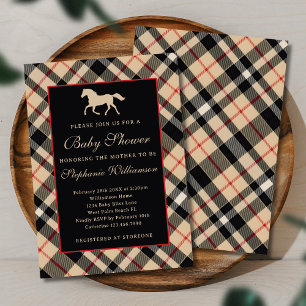 Classic Preppy Plaid Luxury Equestrian Baby Shower Invitation