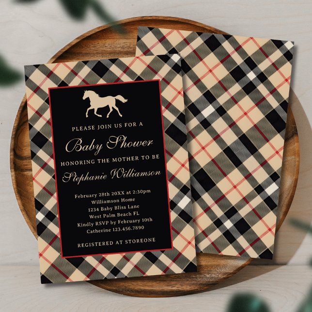 Classic Preppy Plaid Luxury Equestrian Baby Shower Invitation (Creator Uploaded)