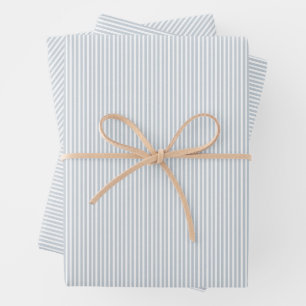 Classic preppy seersucker effect blue stripe wrapping paper sheets