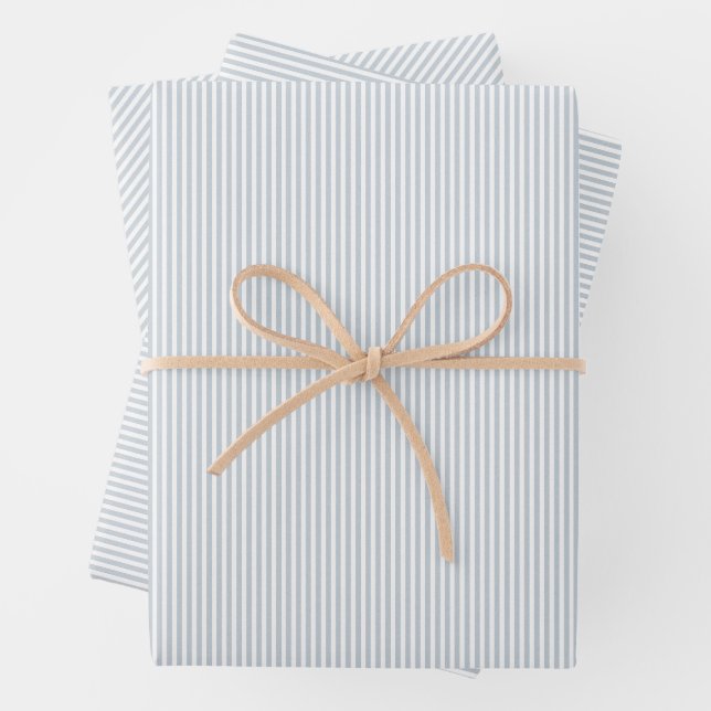 Classic preppy seersucker effect blue stripe wrapping paper sheets (In situ)