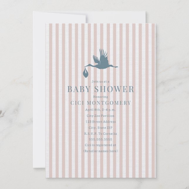 Classic Preppy Seersucker Stripe Girl Baby Shower Invitation (Front)