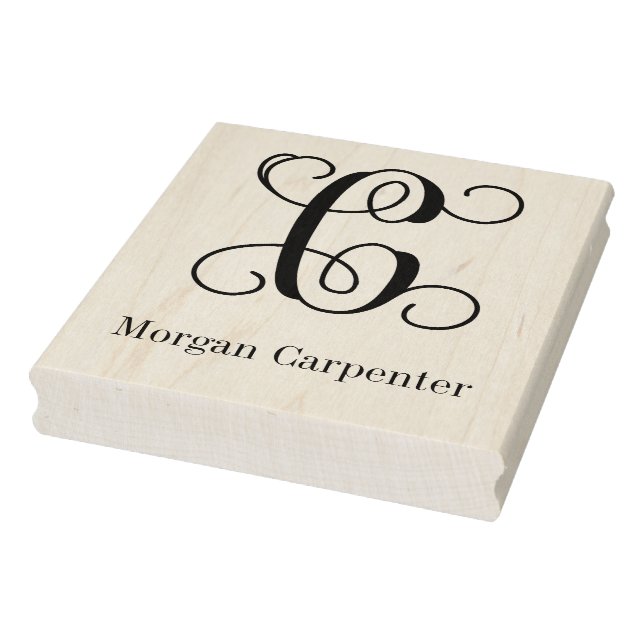 Classic Preppy Single Vine Script Initial Name Rubber Stamp (Stamp)