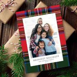 Classic Preppy Tartan Plaid Patchwork 1 Photo Holiday Card