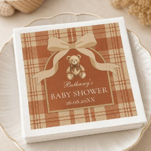 Classic Preppy Teddy Bear Plaid Baby Shower Napkins