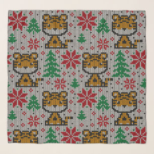 Classic pretty ornament pattern Grey Red Christmas Scarf