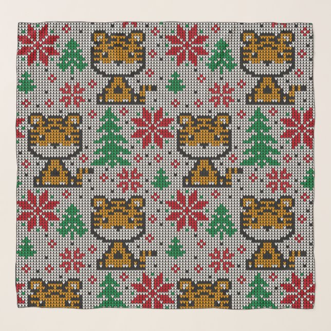 Classic pretty ornament pattern Grey Red Christmas Scarf (Front)