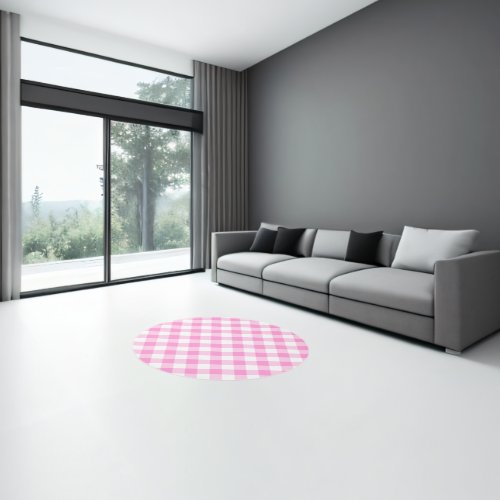 Classic Pretty Pink and White Gingham Pattern Rug