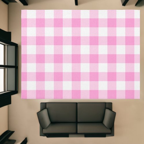 Classic Pretty Pink and White Gingham Pattern Rug