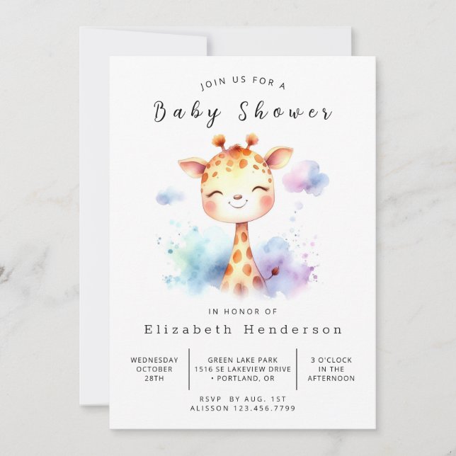 Classic Printable Giraffe Baby Shower Invitation (Front)