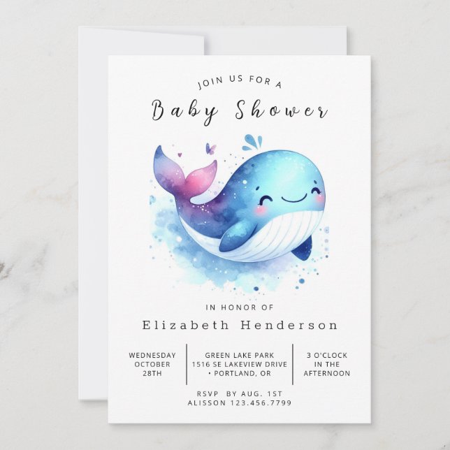Classic Printable Whale Baby Shower Invitation (Front)