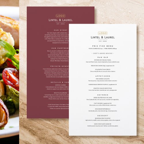 Classic Prix Fixe Minimalist Red Restaurant Set Menu