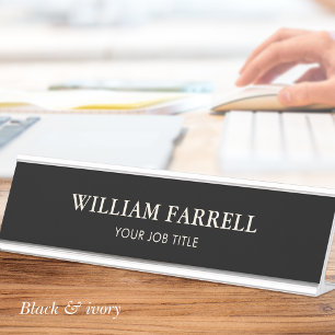 Classic Professional Black Ivory Office Desk Name Plate