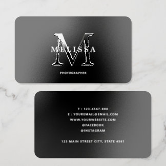 Classic Professional Black Monogram Typography Raised Spot UV Business Card