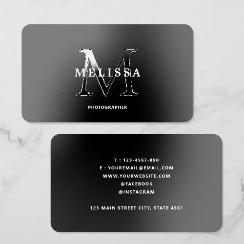 Classic Professional Black Monogram Typography Raised Spot UV Business Card