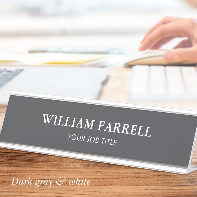 Classic Professional Dark Gray White Office Desk Name Plate (Creator Uploaded)