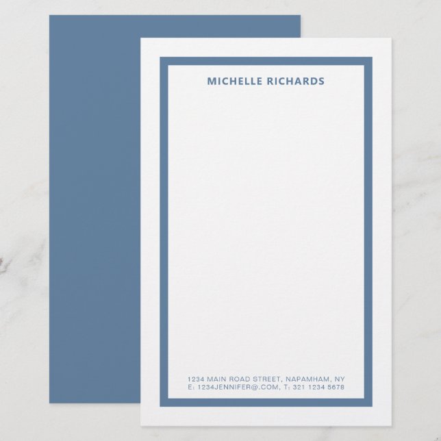 Classic Professional Dusty Blue Border Stationery (Front/Back)