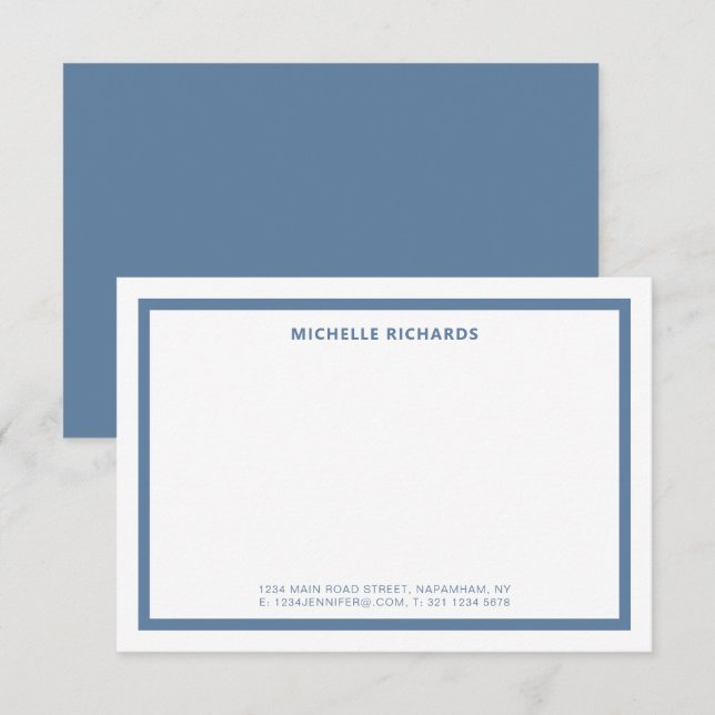 Classic Professional Dusty Blue Border Stationery Note Card (Front/Back)