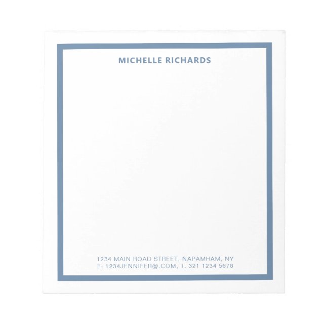 Classic Professional Dusty Blue Border Stationery Notepad (Front)
