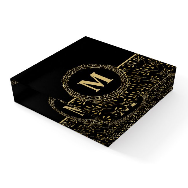Classic Professional Monogram in Black & Faux Gold Paperweight