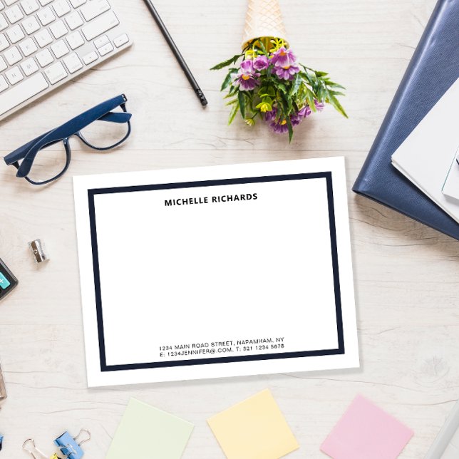 Classic Professional Navy Blue Border Stationery Note Card (Creator Uploaded)