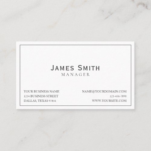 Classic Professional One Sided Black and White Business Card