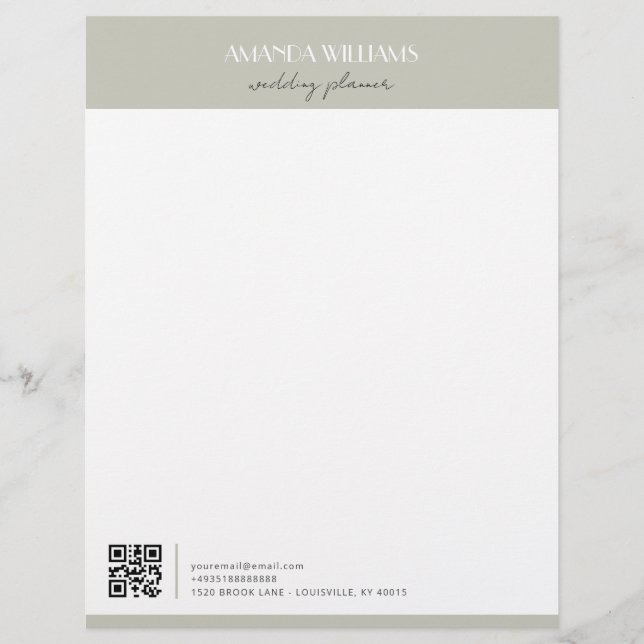 Classic Professional QR Code Matcha Letterhead (Front)