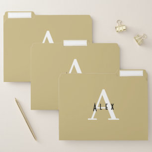 Classic Professional Tan Monogram Name + Initial File Folder