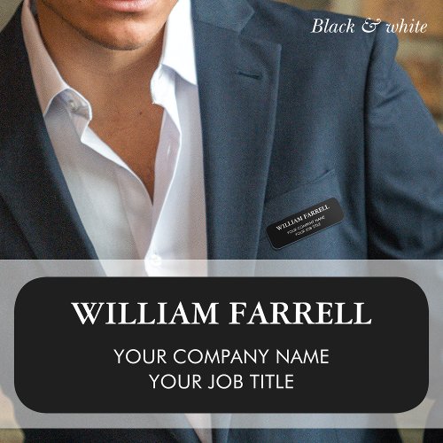 Classic Professional Traditional Black White Name Tag