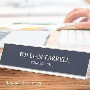 Classic Professional Traditional Blue-Black Ivory Desk Name Plate