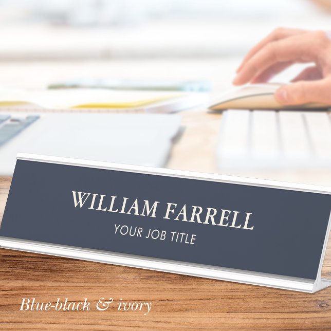 Classic Professional Traditional Blue-Black Ivory Desk Name Plate (Creator Uploaded)