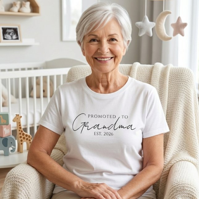 Classic Promoted To Grandma EST Year Script T-Shirt (Creator Uploaded)