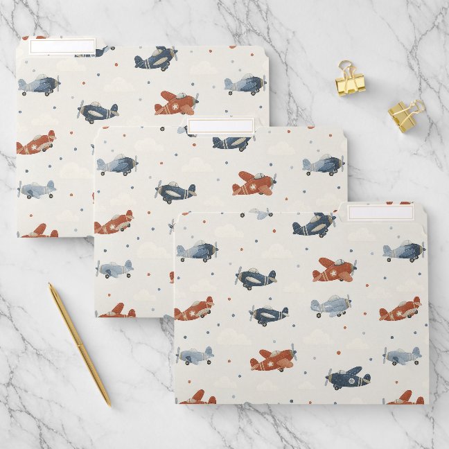 Classic Propeller Airplane File Folder
