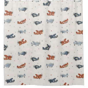 Classic Propeller Airplane Pattern Navy Blue Shower Curtain
