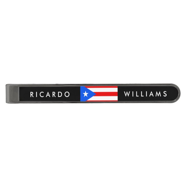 Classic Puerto Rican Flag Gunmetal Finish Tie Clip (Front)