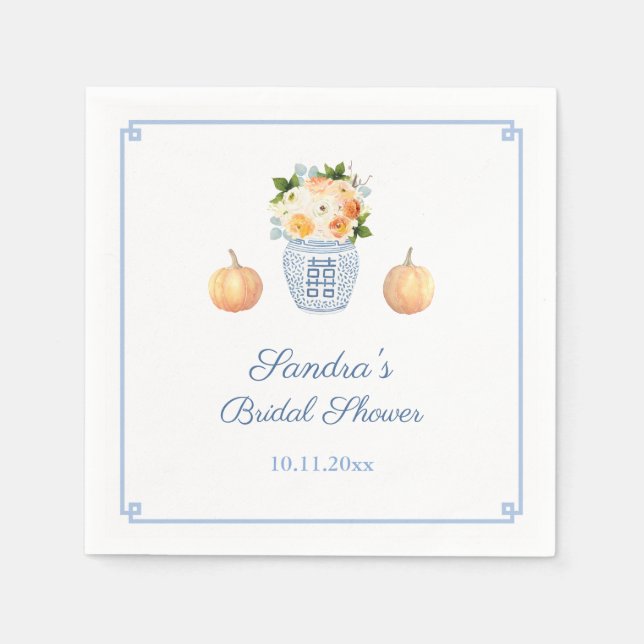 Classic Pumpkin Autumn Flowers Bridal Shower Party Napkins (Front)