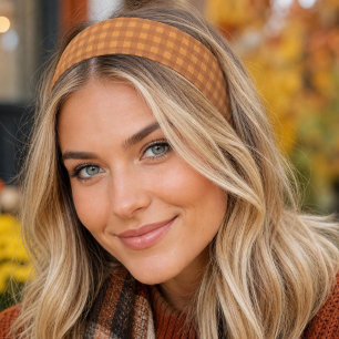 Classic Pumpkin Fall Autumn Gingham Plaid Athletic Headband