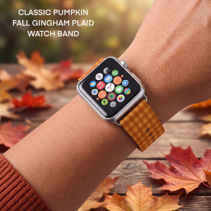 Classic Pumpkin Fall Autumn Gingham Plaid Check Apple Watch Band