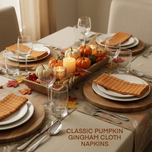 Classic Pumpkin Fall Autumn Gingham Plaid Check Cloth Napkin