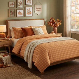 Classic Pumpkin Fall Autumn Gingham Plaid Check Duvet Cover