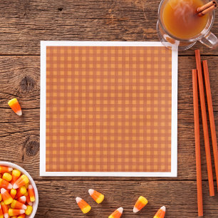 Classic Pumpkin Fall Autumn Gingham Plaid Check Paper Dinner Napkins