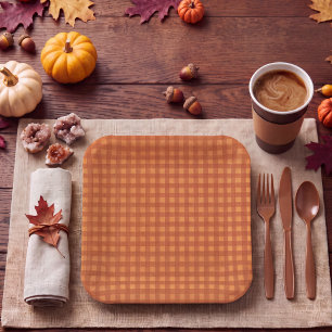 Classic Pumpkin Fall Autumn Gingham Plaid Check Paper Plates