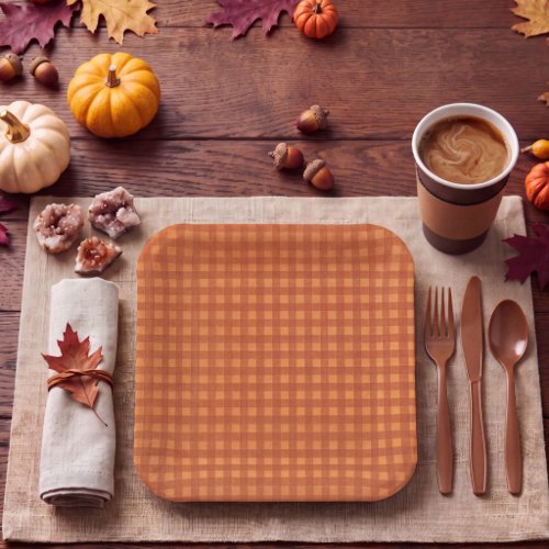 Classic Pumpkin Fall Autumn Gingham Plaid Check Paper Plates
