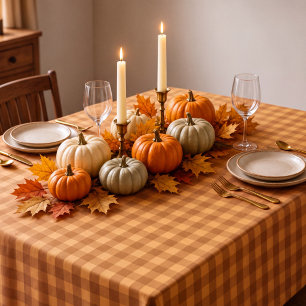 Classic Pumpkin Fall Autumn Gingham Plaid Check Tablecloth