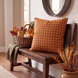 Classic Pumpkin Fall Autumn Gingham Plaid Check Throw Pillow