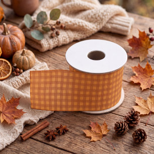 Classic Pumpkin Fall Autumn Gingham Plaid Grosgrain Ribbon