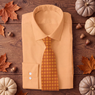 Classic Pumpkin Fall Autumn Gingham Plaid Neck Tie