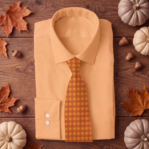 Classic Pumpkin Fall Autumn Gingham Plaid Neck Tie