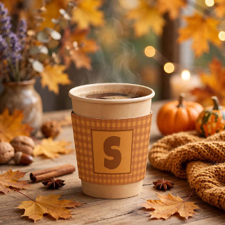 Classic Pumpkin Gingham Plaid Coffee Cup Sleeve