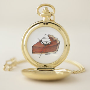 Classic Pumpkin Pie Slice Thanksgiving Dinner Food Pocket Watch